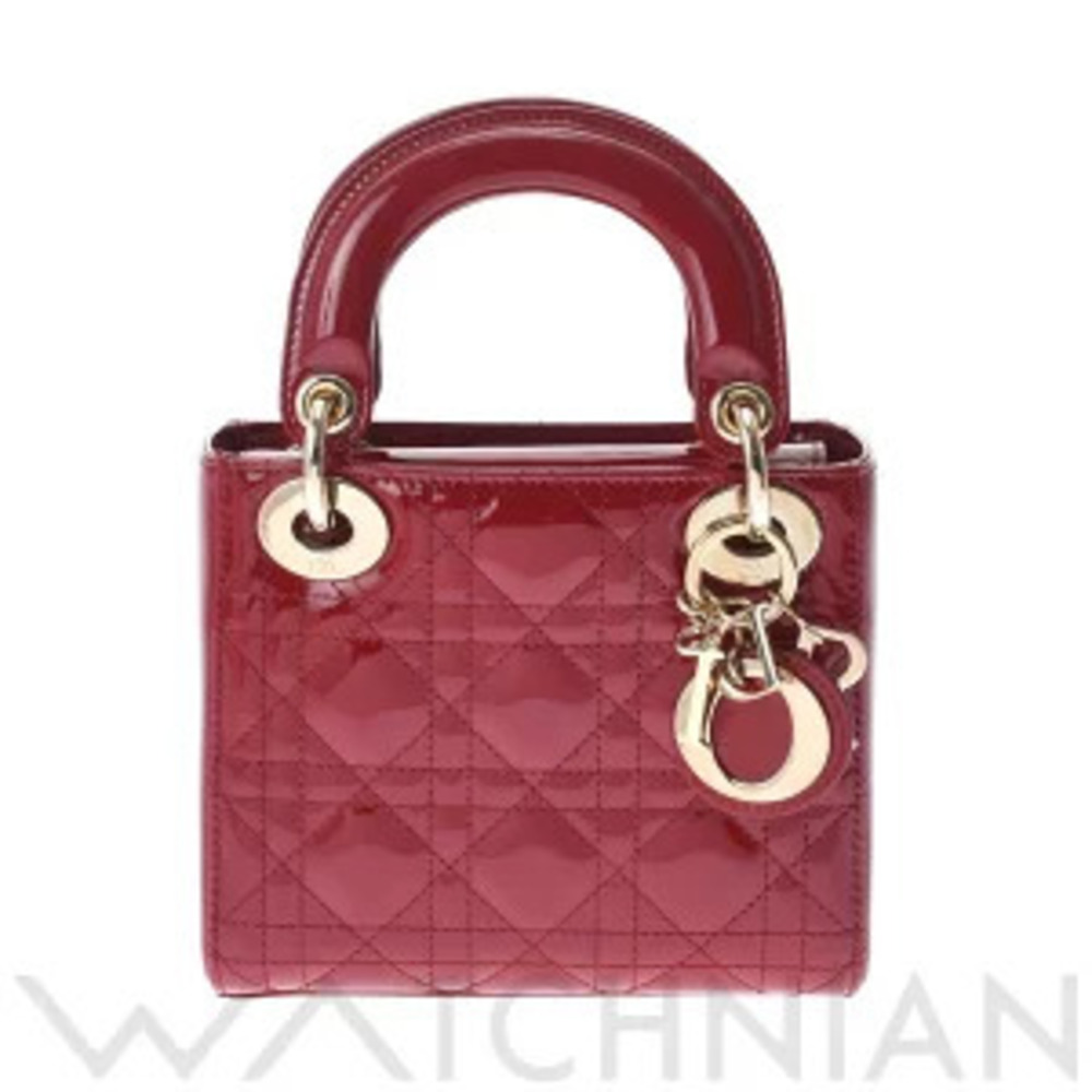 Christian Dior Lady Bag Cannage Cherry Red Patent Vernis Leather Handbag